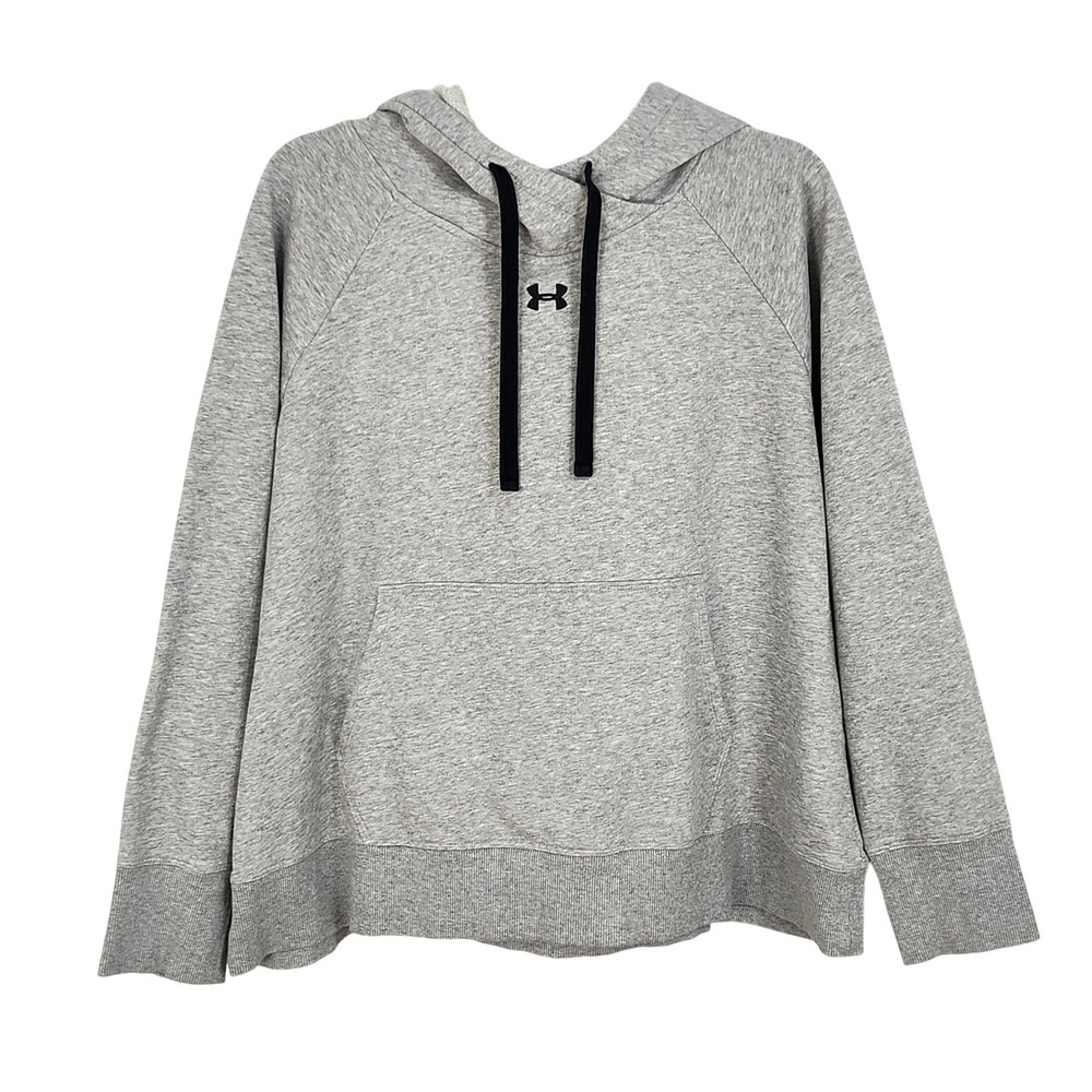 Under Armour Rival Loose Fit Boxy Pullover Hoodie Womens 1X Gray Athleisure Cozy